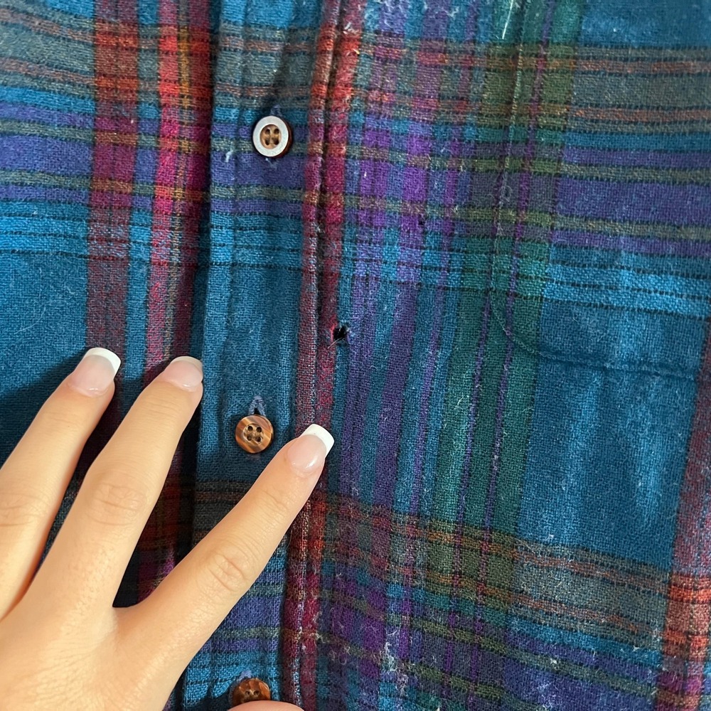 Vintage Pendleton Lobo Wool Plaid Shirt Mens Medium Teal Purple Made in USA - Picture 3 of 5
